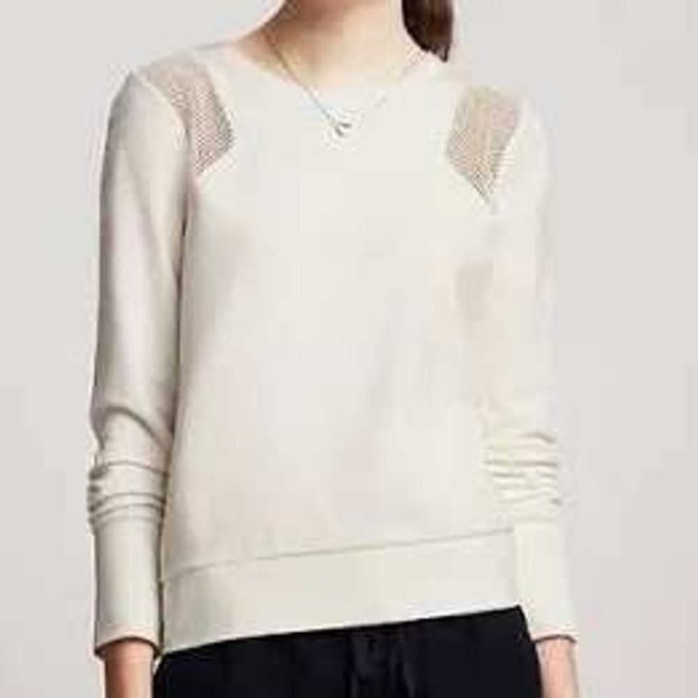 Banana Republic Women Top Small Off-White Mesh Insert Back Zip LS 288426-00